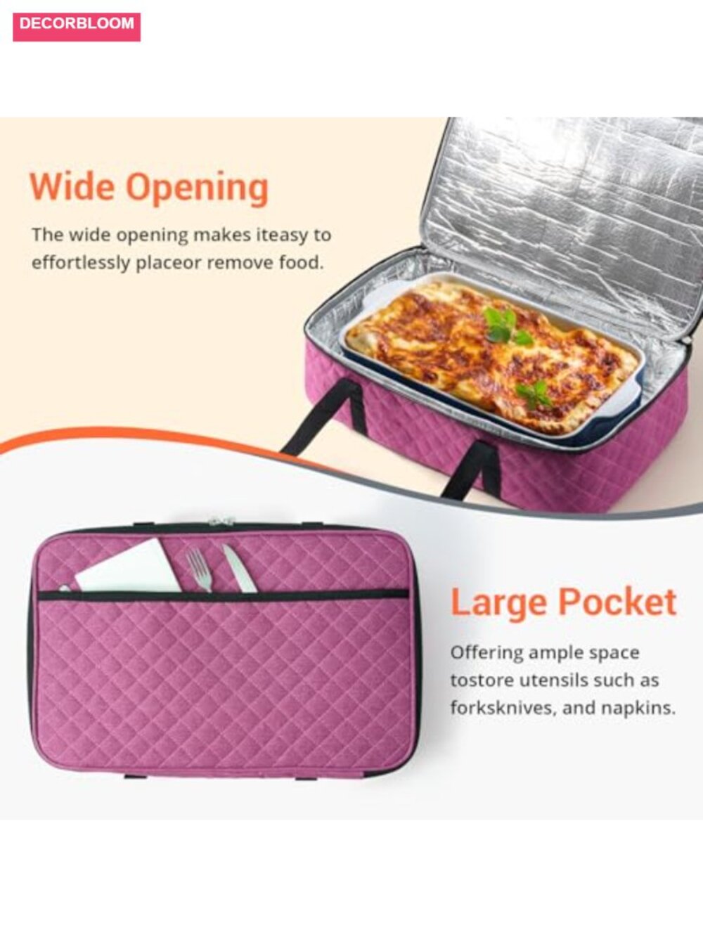 Insulated Casserole Carrier 9x13 Dish Double Decker Food Tote - Picture 4 of 6